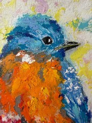 Blue Jay Painting Bird Original Art Floral Painting Pastels Art Flowers Artwork