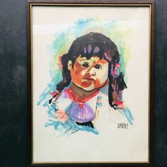 Little Girl Watercolor and Ink Original Painting Signed by Sypkens 16.5″