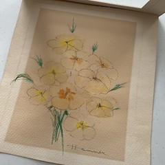 Hammem Painting Watercolor Flowers Original Small Signed