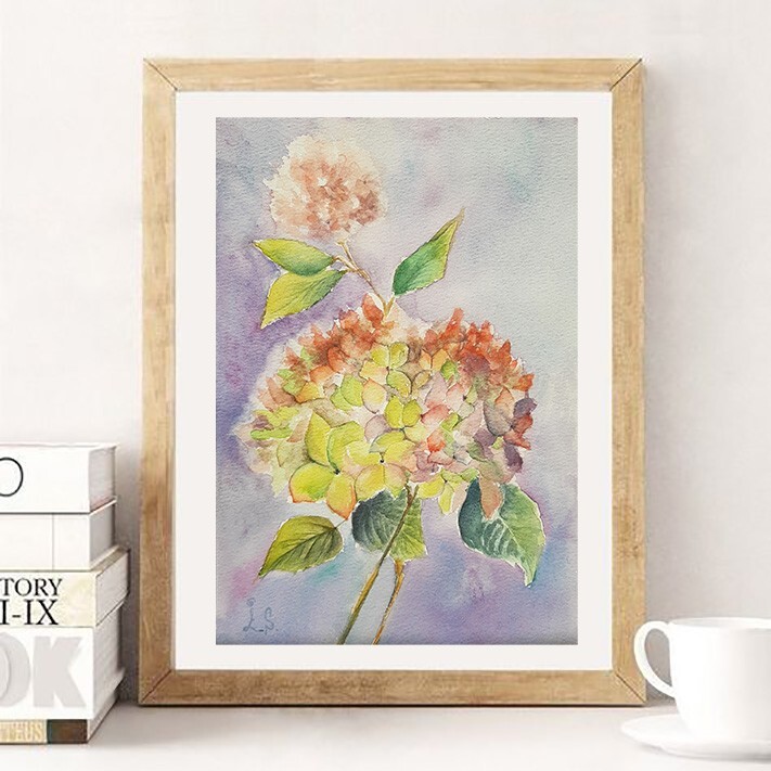Hydrangea Original Watercolor Painting Flowers Wall Art Hand Made Painted