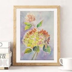 Hydrangea Original Watercolor Painting Flowers Wall Art Hand Made Painted