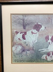 Framed Painting of Brittany Hunting Dogs