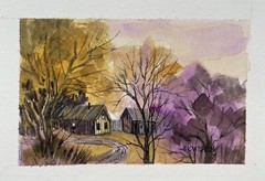 7X10” Original Watercolor Pamela Wilhelm 4-paintings Ea 2.75×4.25” Yellow Purple