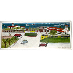 Small landscape of a 1940s seaside town original painting hand painted