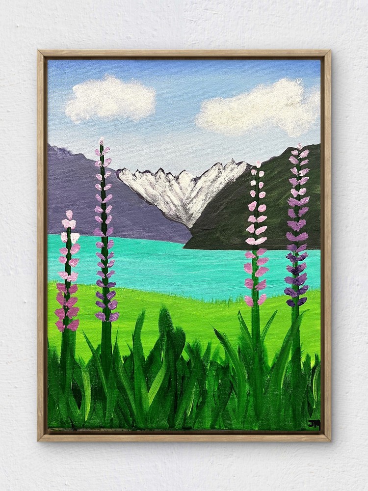 RiverRunArt Original Coastal 12×16 Mountains Acrylic Canvas Bedroom Wall Art