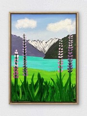 RiverRunArt Original Coastal 12×16 Mountains Acrylic Canvas Bedroom Wall Art
