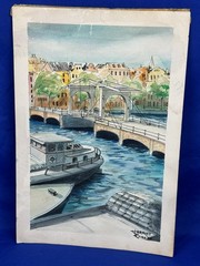Vintage Watercolor „Magere Brug“ Skinny Bridge, Amsterdam ~ Signed Jeremy Ross