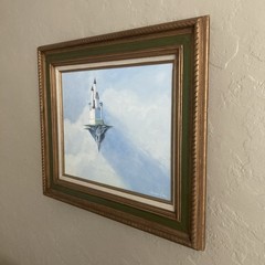 Vintage Original Oil Painting Surrealist Sky Cloud Castle Lawrence W Lee Signed