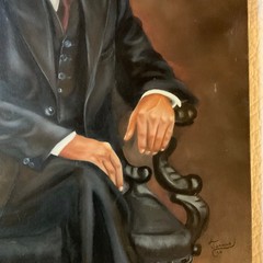 Mans portrait original oil art painting Vintage 1984 signed man in suit