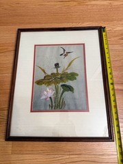 CLASSIC HOME: P. Chan Signed Silk Painting Bird & Lotus Flower