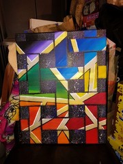 Hand Painted Acrylic Art Abstract Stained Glass/ Mosaic 14 X 18