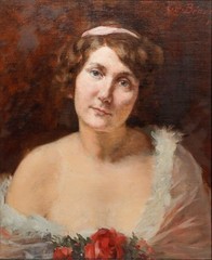 E. O. Braun – German School Early 20th Century Oil, Lady with Roses