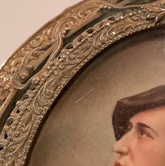 19th C. Miniature Portrait on Porcelain Composer R. Wagner Ornate Bronze Frame