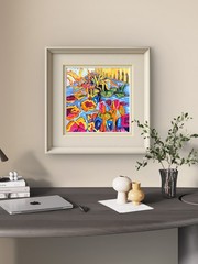 GERARD 12X12-Original Flower Painting Oil Abstract Blue Wall Art Ready to Hang
