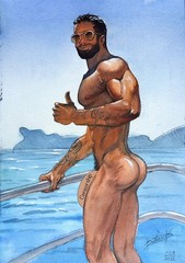 Art Gay Erotic Watercolor „On a Yaht“ 15,3 * 10,5 in. I.Bubentcov
