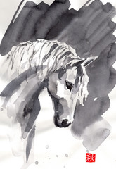 Original sumi e painting, HORSE, 2026 -Horse Year, oriental, signed, 6.5″x9″