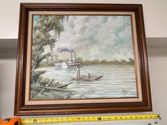 Paddlewheel Riverboat HuckFinn Style Oil Joe D Gibbs painting rosscardstamps (c)