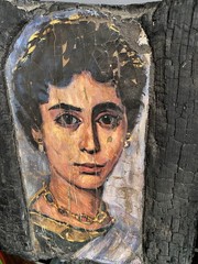 Ancient Roman Egyptian Fayum Woman Portrait Wood Panel Painting