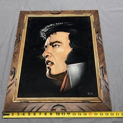 VINTAGE 1970S VELVET ELVIS PAINTING MEXICO WOOD FRAME 24”X20”