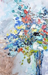 Abstract Bouquet of Flowers Blue Oil Painting 10x15cm Original Painting on Painting Board