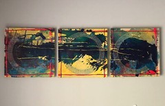 Vtg ORIGINAL triptych ABSTRACT PAINTINGS by TONY RAMOS Anthony acrylic on canvas