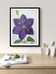 Original Hand Painted 11×14 Purple Flower Still Life Acrylic Paper Signed Art