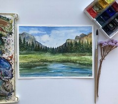Original watercolor Art Yosemite National Park painting Mountain Landscape Art