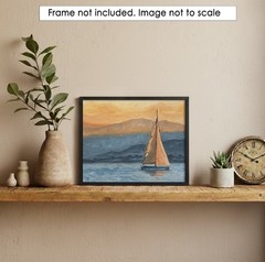 ORIGINAL Oil Painting IMPRESSIONISM Sailboat Sunset Lake River Boat Art 8″x10″