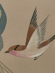 Vintage Chinese Hanging Scroll Lotus Birds Painting Silk Wall Art Signed