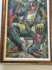 MID CENTURY PAINTING VINTAGE MODERNIST CUBIST CUBISM PORTRAIT BIRD PARROT MAN