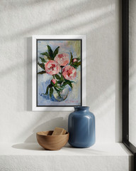 Original Oil Painting Pink Peony Floral Art Hand Painted Flower Wall Decor 12×8