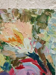 Original oil painting Abstract flowers still life Artwork knife art 11×14 in