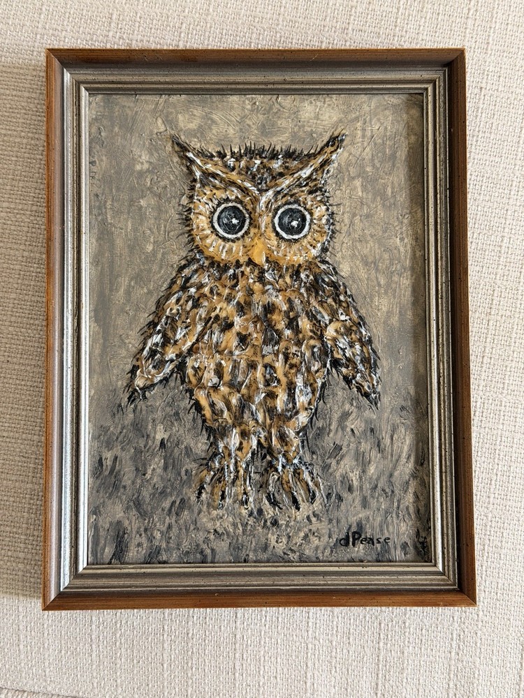 MCM Original Impasto Owl Painting By Dorothy Pease Vintage Mid Century Textured