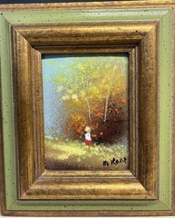 Vintage MAX KARP Enamel on Copper Painting 3×4 Impressionist Child Landscape
