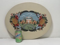 VINTAGE AMERICANA FOLK ART PAINTING VICTORIAN MANSION PINE CONE APPLE GRAPES ART