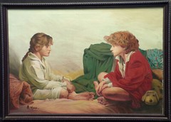 Antonio Massa Vintage 1980s Original Oil Painting Twins Portrait Itilain Art