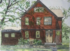 LITCHFIELD, CT, HOUSE IN / ORIGINAL WATERCOLOR / 9″ H X 12″ W / MIMI DAVIS, ARTI