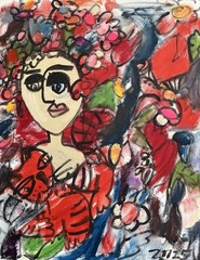 Flower Girl with Cats 90x70x3cm Acrylic/LW Art Milling – Modern Painting