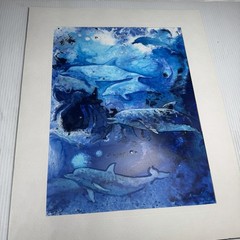 Handpainted Watercolor And Acrylics Dolphin Painting J. Knowles #2
