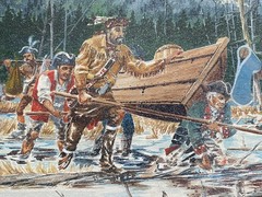 Large Original Realism Painting Colonial Pioneers Military Soldiers Landscape