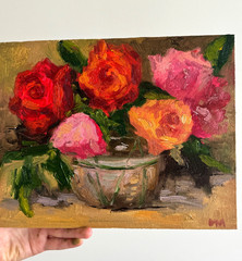 Abstract Roses Oil Painting Flowers Original Canvas Modern Contemporary art 9×12