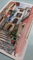 Сityscape Watercolor Original Painting European Architecture Old Town Artwork