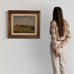 Signed painting artwork oil on board bucolic landscape art 20th century
