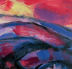 Acrylic Painting Pink Sunset Behind The Mountains M. Patskan Original nAAA4903