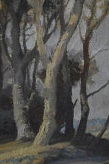 GUM TREES OF THE AUSTRALIAN OUTBACK OIL PAINTING JOHN WILSON c1970s