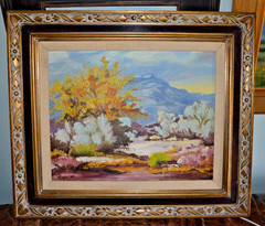VINTAGE DESERT OIL LANDSCAPE SPRING IN BLOOM CALIFORNIA PLEIN AIR 29″X25″ framed