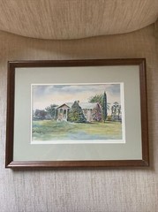Original Watercolor Signed F.E. Clark 16×12 House Green Lawn Palms
