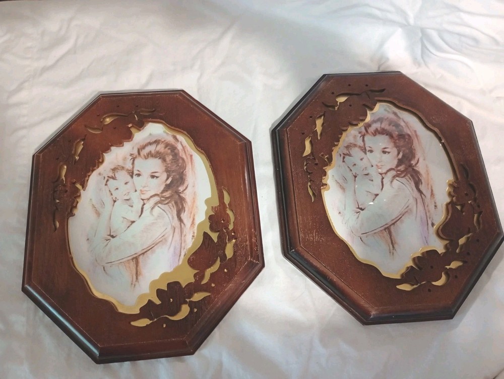 2 Vintage Framed Beautiful Mother and Child Framed Artwork Wall Art