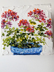 Geranium ORIGINAL OIL impasto Painting 4″X4″ X 1.5″ by Olga Diduh.