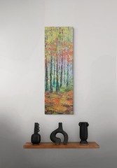 Original Aspen Forest Painting 12×36 Textured Fall Wall Art, Autumn’s Quiet Glow
